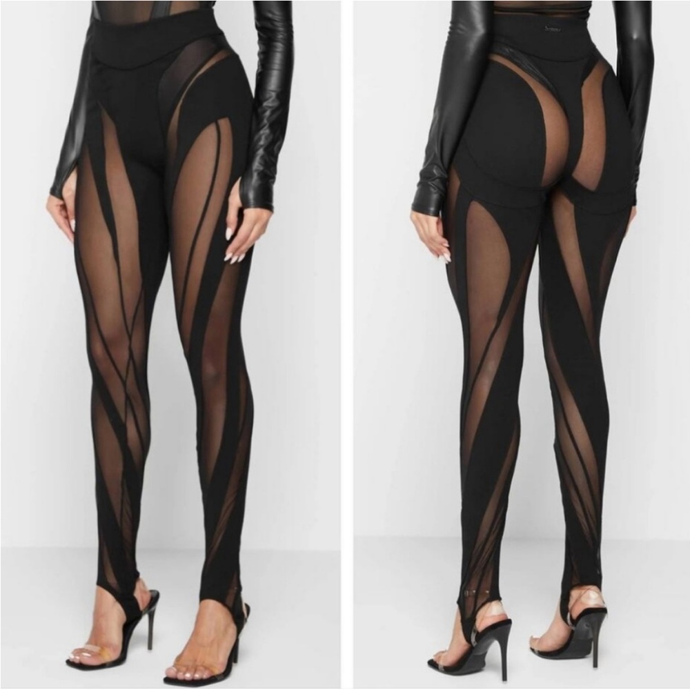 Maniere De Voir Pants Womens Size 6 Spiral Contour Leggings Black Translucent